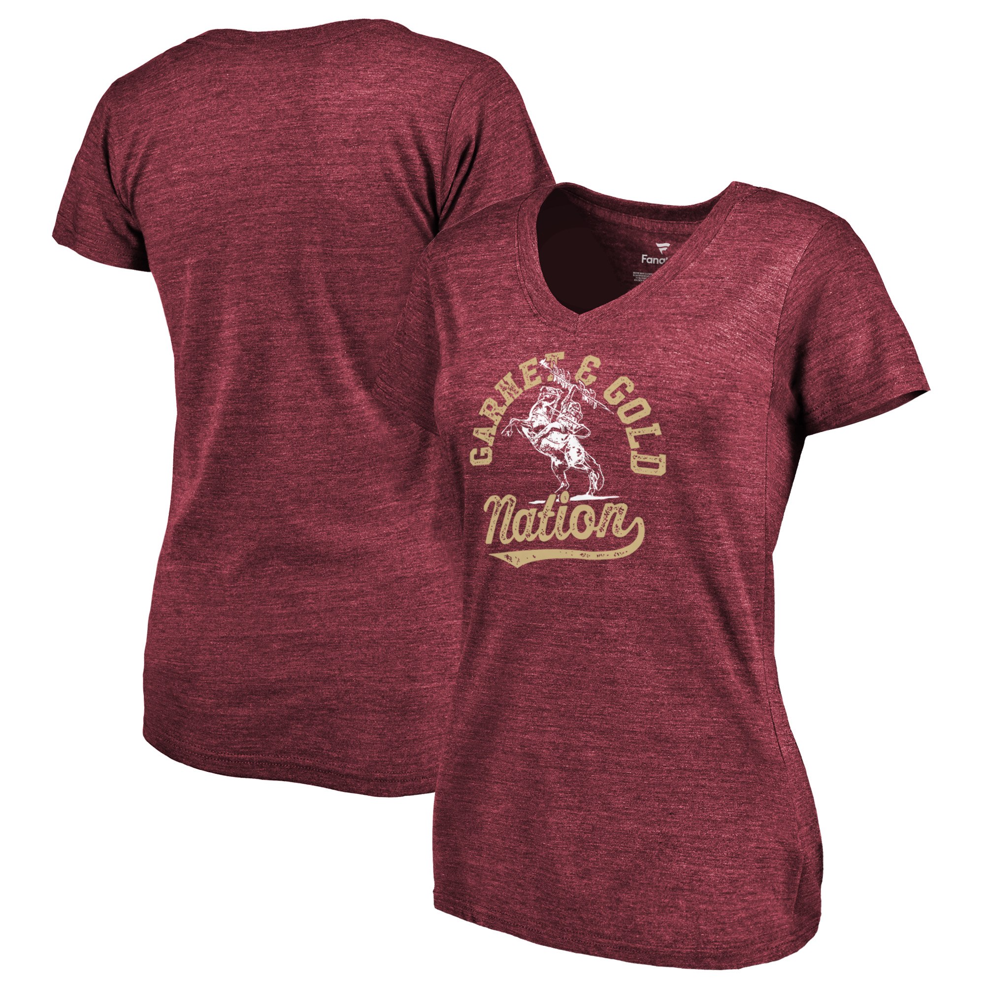 2020 NCAA Fanatics Branded Florida State Seminoles Women Heathered Garnet Hometown Collection TriBlend VNeck TShirt